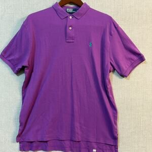 Ralph Lauren Men's Classic Polo Shirt Purple Green Pony 100% Cotton Soft Large